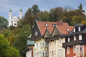 Deutschland Prints: Germany, Bavaria, Bad Tolz, town view towards Kalvarienberg hill