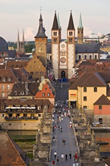 Images Dated 1st June 2008: GERMANY, Bavaria, Bayern, Wurzburg. Old Main Bridge and Dom, sunset