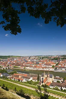 GERMANY, Bavaria, Bayern, Wurzburg. View from Festung Marienberg fortress with St