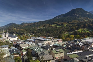 Deutschland Prints: Germany, Bavaria, Berchtesgaden, elevated town view with mountains