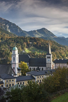 Images Dated 12th October 2014: Germany, Bavaria, Berchtesgaden, elevated town view with St. Andreas Pfarrkirche