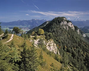Germany, Bavaria, Falkenstein. Hikers enjoy the vistas from Falkenstein, Bavaria, Germany