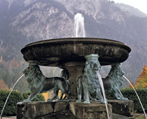 Lincoln Peak Prints: Germany, Bavaria, Hohenschwangau Castle. Water flows from this Lion Fountain