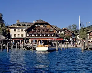 Konigsee Prints: Germany, Bavaria, Konigsee. A quaint hotel marks the end of the boat ride down