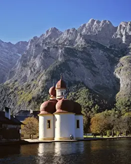 Base Prints: Germany, Bavaria, Konigsee. The quaint little church of St. Bartholoma is a popular