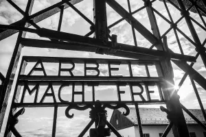Images Dated 16th October 2014: Germany, Bavaria, Munich-Dachau, WW-2 era Nazi concentration camp, entrance gate