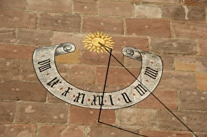 Images Dated 20th September 2009: Germany, Bavaria, Nuremberg. Market Square, historic sundial on building wall