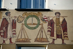 Images Dated 20th September 2009: Germany, Bavaria, Nuremberg. Market Square, historic Industrial House. Detail of