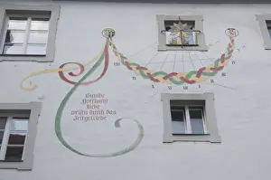 Images Dated 18th September 2009: Germany, Bavaria, Passau. Historic sundial painted on wall
