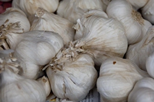 Germany, Bavaria, Passau. Open-air farmers market, garlic