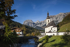 Deutschland Prints: Germany, Bavaria, Ramsau, Ramsau church, fall