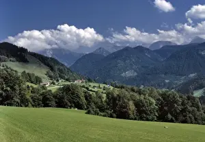 Hill Side Prints: Germany, Bavaria, Ramsau. A small farm spills down the hillside near Ramsau