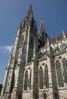 15th Century Prints: Germany, Bavaria, Regensburg. Bavarian Gothic St. Peters Cathedral (13th - 16th century)