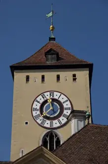 Images Dated 19th September 2009: Germany, Bavaria, Regensburg. Historic clock tower