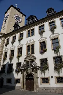 Images Dated 19th September 2009: Germany, Bavaria, Regensburg. Historic clock tower
