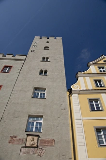 Plaque Prints: Germany, Bavaria, Regensburg. Historic tower