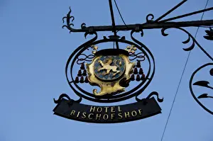 Plaque Prints: Germany, Bavaria, Regensburg. Hotel Bischofshof hanging sign