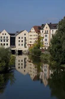 Images Dated 19th September 2009: Germany, Bavaria, Regensburg. Sorat Insel Hotel & apartments along the Danube River at Regensburg