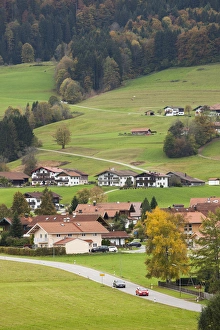 Deutschland Prints: Germany, Bavaria, Ruhpolding, town elevated view, fall