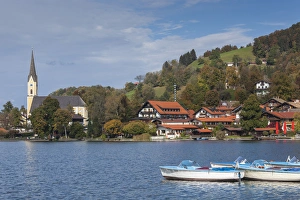 Deutschland Prints: Germany, Bavaria, Schliersee Lake District, Schliersee, lake and boats
