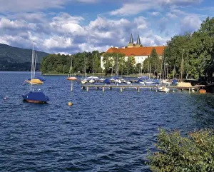 Tegernsee Prints: Germany, Bavaria, Tegernsee. Boats are secured in a marina near the Imperial Abbey