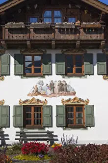 Germany, Bavaria, Wallgau, Bavarian sgrafito building decoration