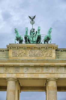 View From Below Prints: Germany, Berlin. Brandenburg Gate. Copper chariot with horses statue