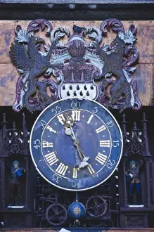 Cologne Prints: Germany, Cologne (Koln), clock on the exterior of a restaurant near the Cologne Cathedral