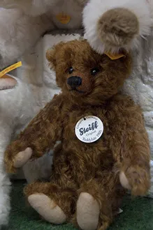 Germany, Franconia, Rothenburg. Typical German souvenirs, famous Steiff teddy bears