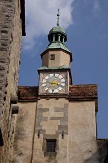 Images Dated 22nd September 2009: Germany, Franconia, Rothenburg. Historic city walls & clock tower