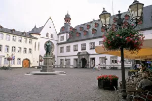 Germany Koblenz Old Town Center with buildings and statue