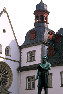 Germany Koblenz Old Town Center with close up of Church and statue