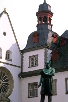Industrial Prints: Germany Koblenz Old Town Center with close up of Church and statue