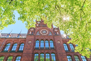 View From Below Prints: Germany, Mecklenburg-Vorpommern, Stralsund. Schulzentrum am Sund Regional School facade