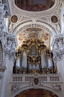 Pipe Organ Prints: Germany, Passau. St. Stevens Cathedral, baroque interior. Worlds largest