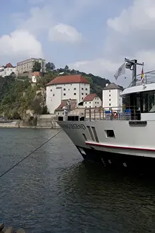 Riverboat Prints: Germany, Passau. Viking Legend riverboat on the Danube in front of historic