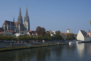 Images Dated 20th September 2009: Germany, Regensburg. Historic St. Peters Cathedral along the Danube River