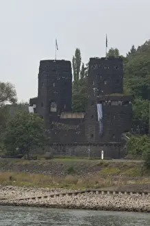 Germany, Remagen. Monument at historic ruins of the WWII Bridge at Remagen (aka Ludendorff Bridge)