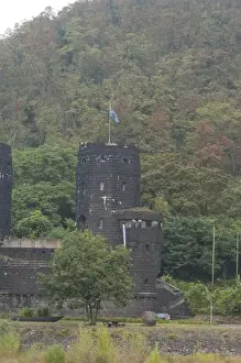 World War Ii Prints: Germany, Remagen. Monument at historic ruins of the WWII Bridge at Remagen (aka Ludendorff Bridge)