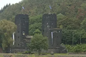 Germany, Remagen. Monument at historic ruins of the WWII Bridge at Remagen (aka Ludendorff Bridge)