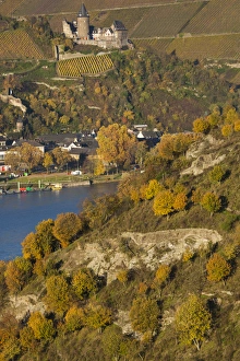 Images Dated 8th November 2014: Germany, Rheinland-Pfalz, Bacharach, elevated view with Burg Stahleck Castle, autumn