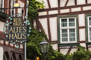 Images Dated 9th November 2014: Germany, Rheinland-Pfalz, Bacharach, sign for the Altes Haus wine bar