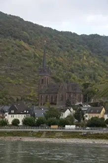 Germany, Rhine River. View between Mainz & Koblenz near Lorchhausen (mile marker 542)