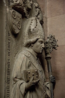 Images Dated 24th September 2009: Germany, Rhineland Palatinate, Mainz. 13th century Mainz Cathedral. Baroque statue