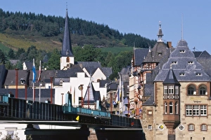 Rhineland Palatinate Prints: Germany, Rhineland-Palatinate, Traben-Trarbach, bridge across the Moselle River
