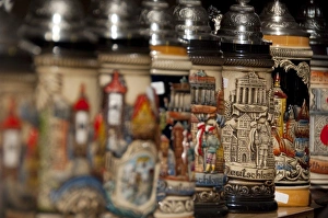 Collectable Prints: Germany, Rothenburg. Typical German souvenirs, traditional beer steins
