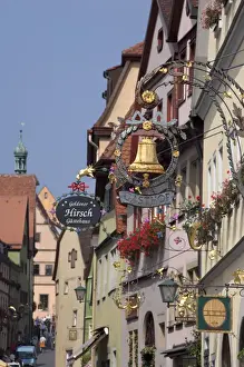 Signage Prints: Germany, Rothenburg. Typical street scene in historic Plonlein area (Little Square)