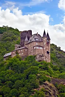 Landform Prints: Germany, Sankt Goarshausen, Sankt Goarshausen Castle on the Rhine River, Katz castle