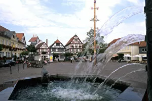 Germany Seligenstadt Old Town by Rhine River fountains