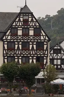 Rhineland Palantinate Prints: Germany. Typical half-timbered hotel along the Rhine River around Rheineck & Bad